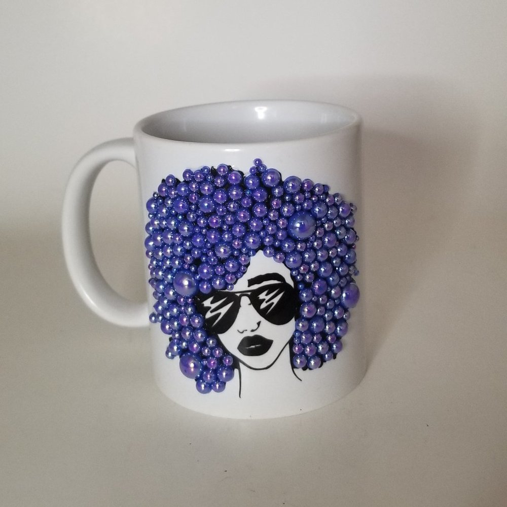 Blue Bling Woman w/Afro Mug